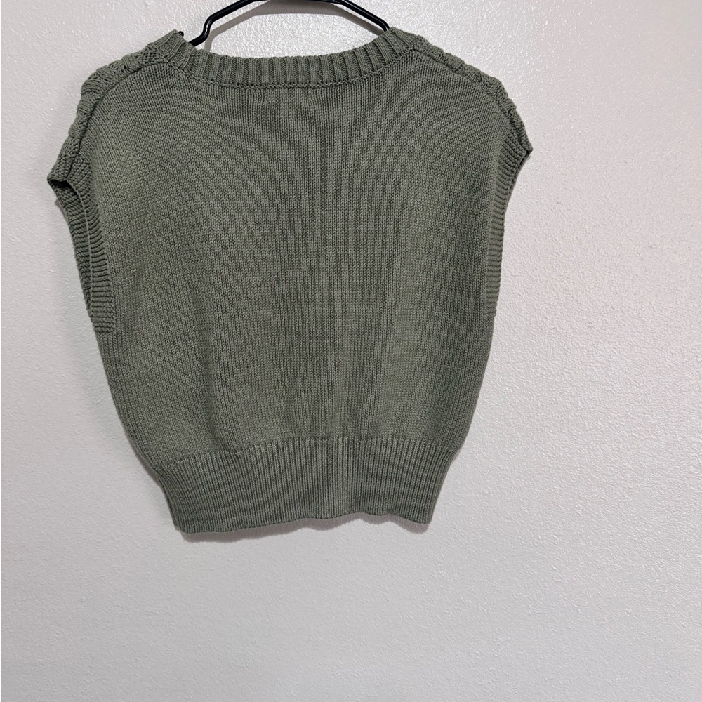 Olive Green Cable Knit Sweater Vest - Picture 3 of 3